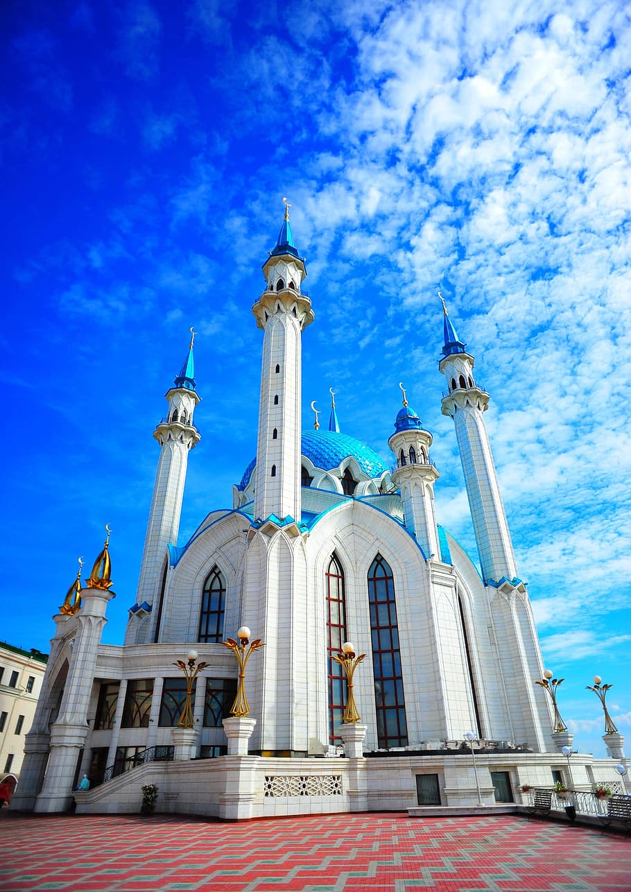kazan, russia, kul-sharif, architecture, clouds, summer, tourism