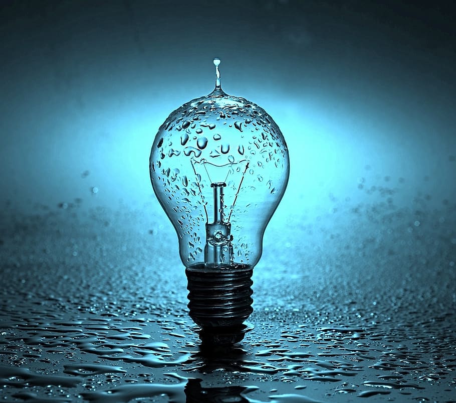 lamp, electricity, energy, drop, drops of water, spray, light bulb