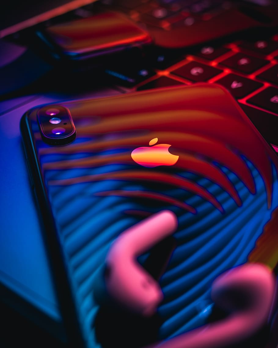 space gray iPhone X, one person, selective focus, red, indoors HD wallpaper