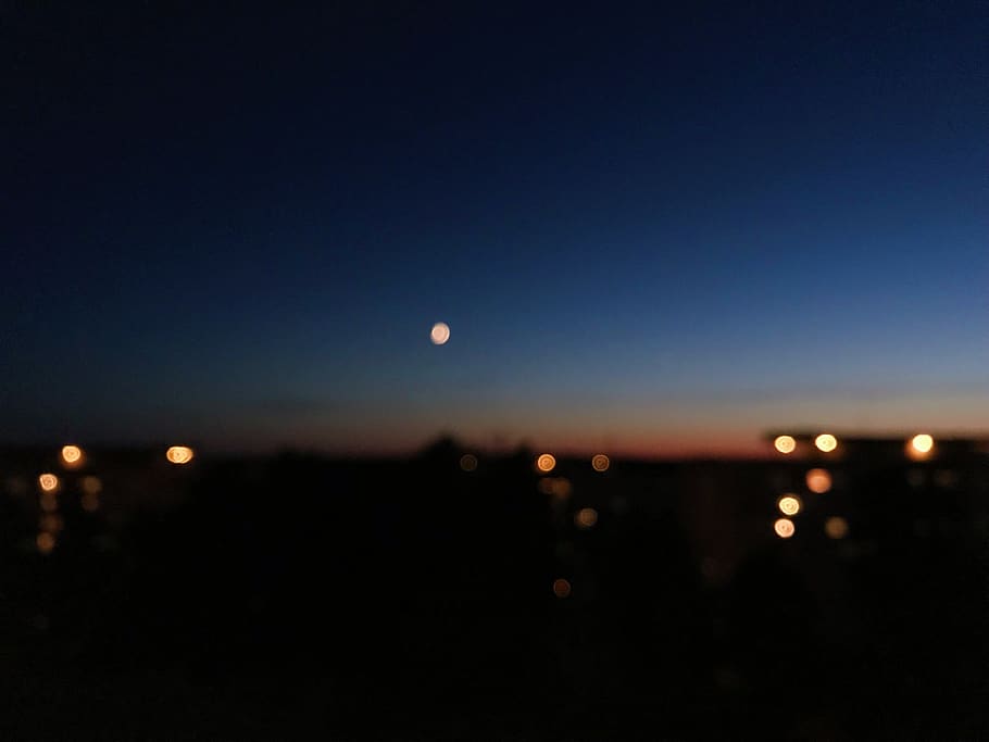 lights, blur, summer, evening, sweden, moon, sky, night, no people HD wallpaper