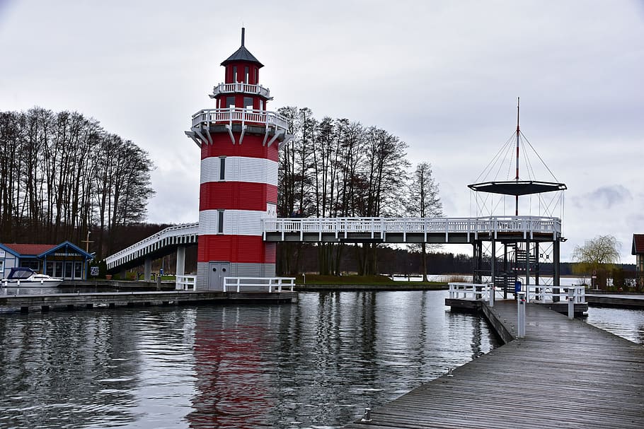 harbor village, rheinsberg, tourism, brandenburg, docks, lighthouse, HD wallpaper