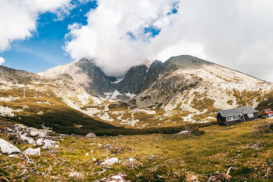 Amazing view! Summer landscape in mountains and the dark blue sky with clouds HD wallpaper