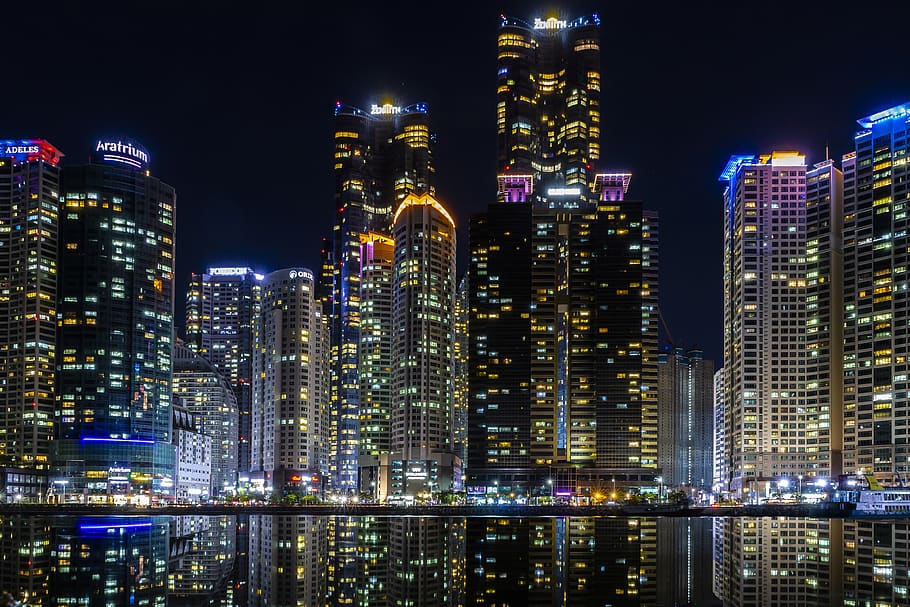 lighted buildings during nighttime, building exterior, city, architecture HD wallpaper