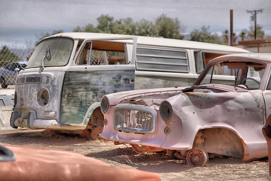 two wrecked van and car, mode of transportation, motor vehicle HD wallpaper