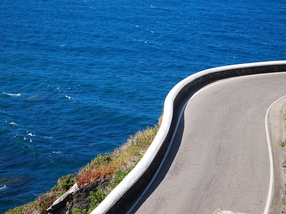 luarca, spain, mar, sea, blue, road, coast, costa, asturias, HD wallpaper