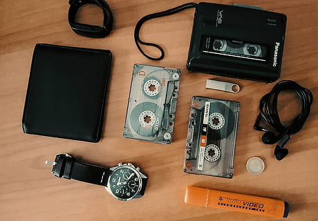 cassette, type, leather, pendrive, usbdrive, headphones, earbud HD wallpaper