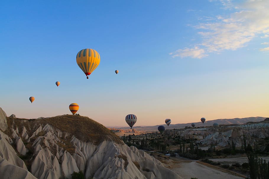 HD wallpaper: turkey, cappadocia, sky, sunrise, balloon, floating ...