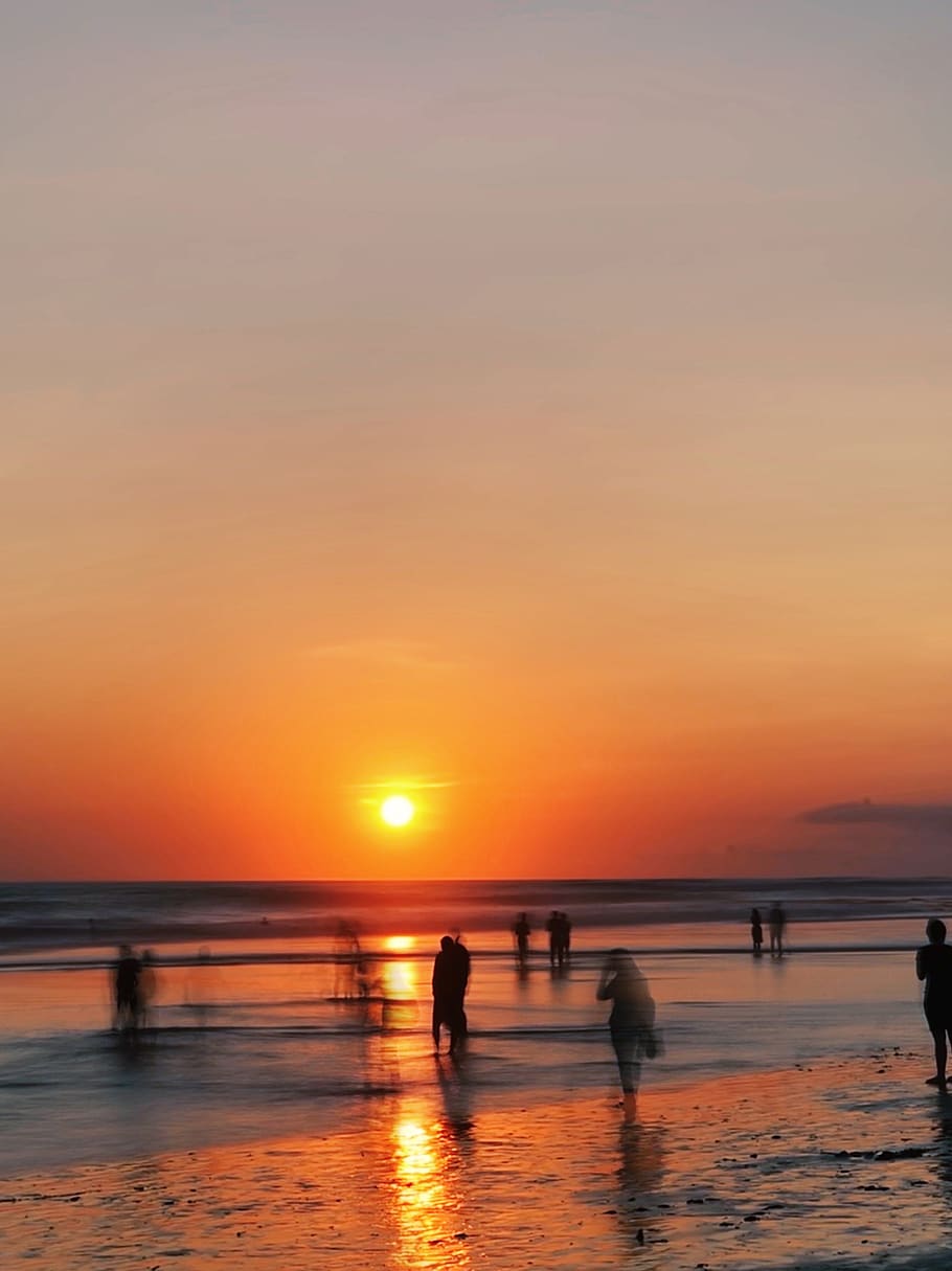 people on beach during sunset, nature, human, person, outdoors HD wallpaper