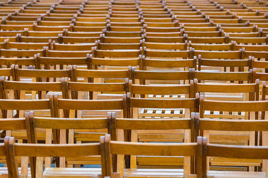 rows, chairs, brown, audience, seats, seating, empty, sit, series HD wallpaper
