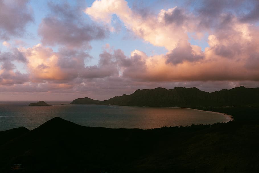 united states, kailua, pillbox hike, sunset, nature, ocean, HD wallpaper