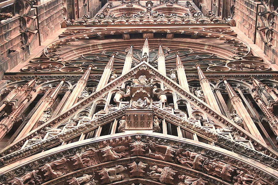 strasbourg, münster, stonemason work, church, sacred architecture, HD wallpaper