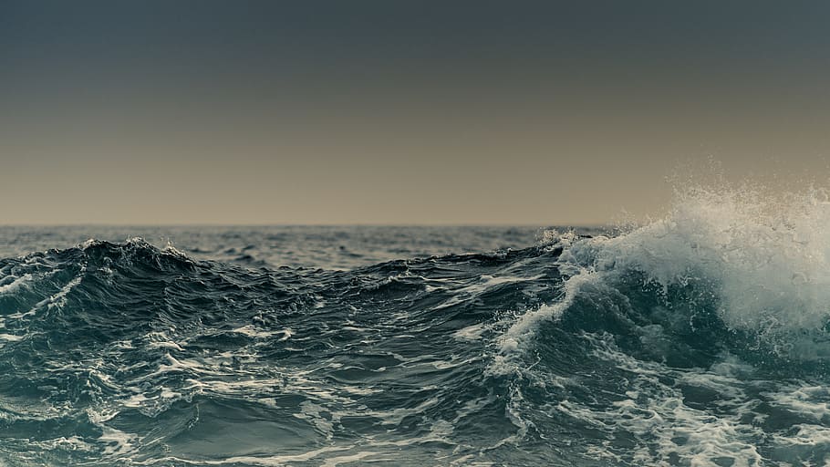 sea waves under gray sky closeup photo, motion, water, beauty in nature HD wallpaper