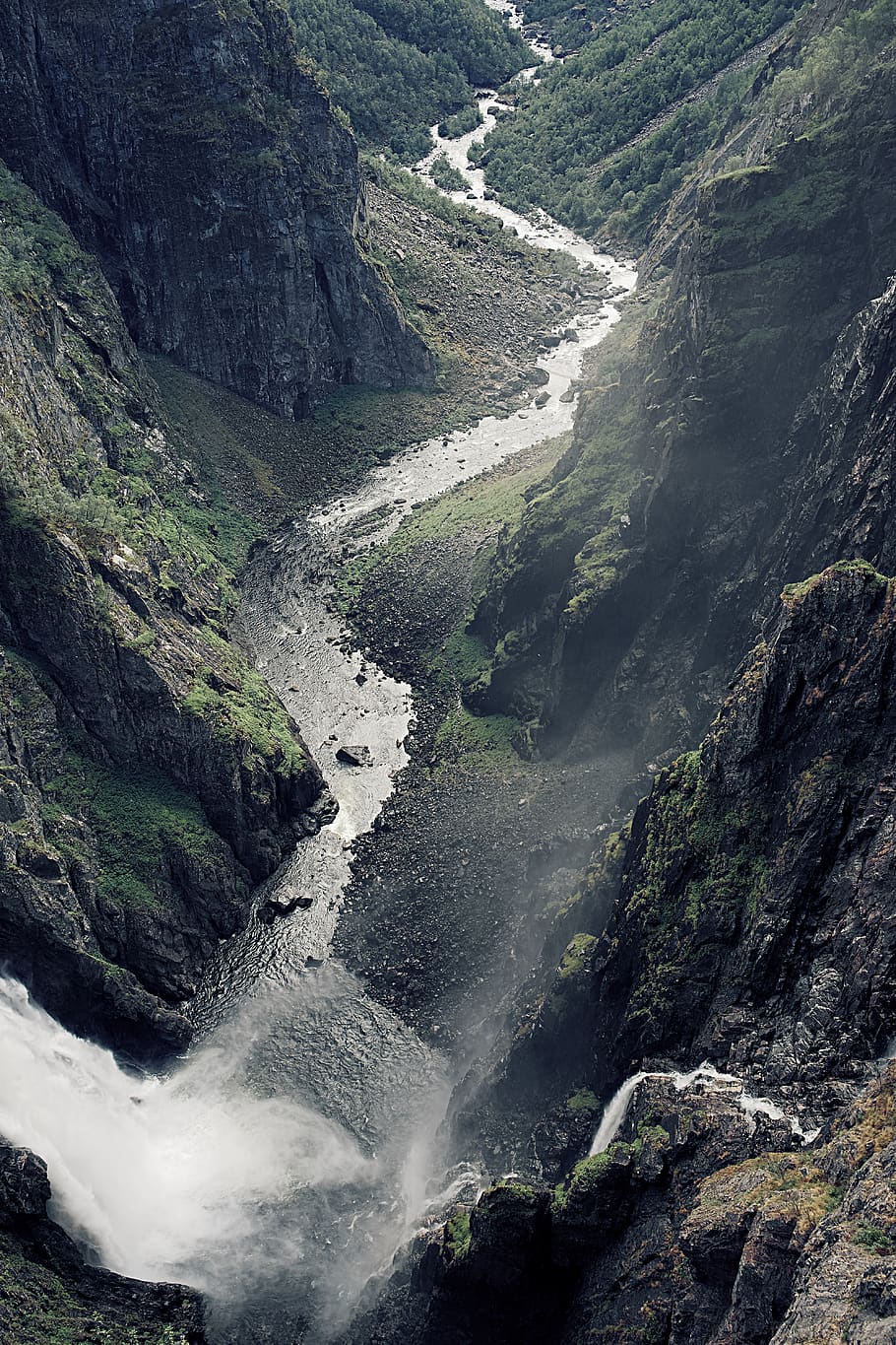norway, eidfjord, vøringfossen, rivers, water, curves, s-shape