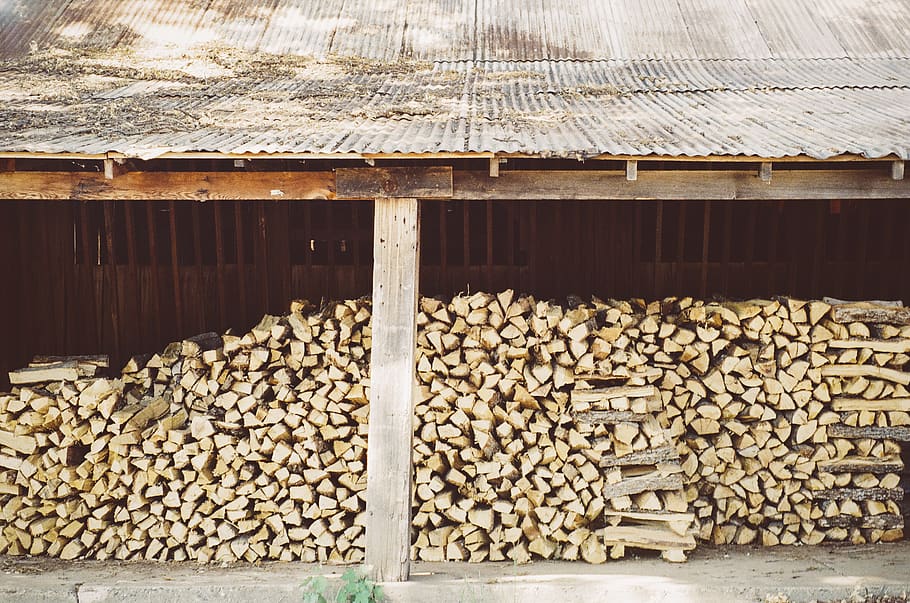 Brown Firewood, stack, stacked, timber, large group of objects HD wallpaper