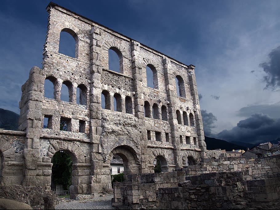 italy, aosta, roman, valle d'aosta, roman theatre, ancient theatre, HD wallpaper