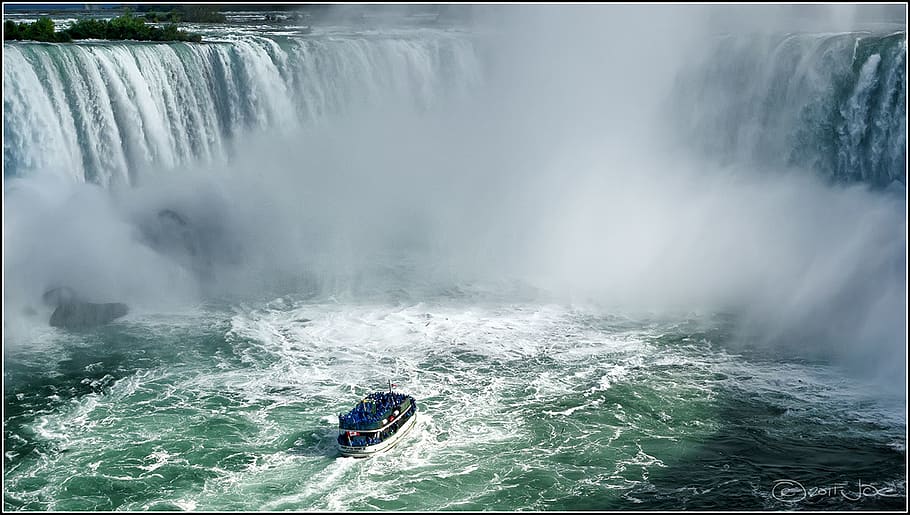 Niagara Falls, boat, cascade, mist, splash, water, waterfalls HD wallpaper