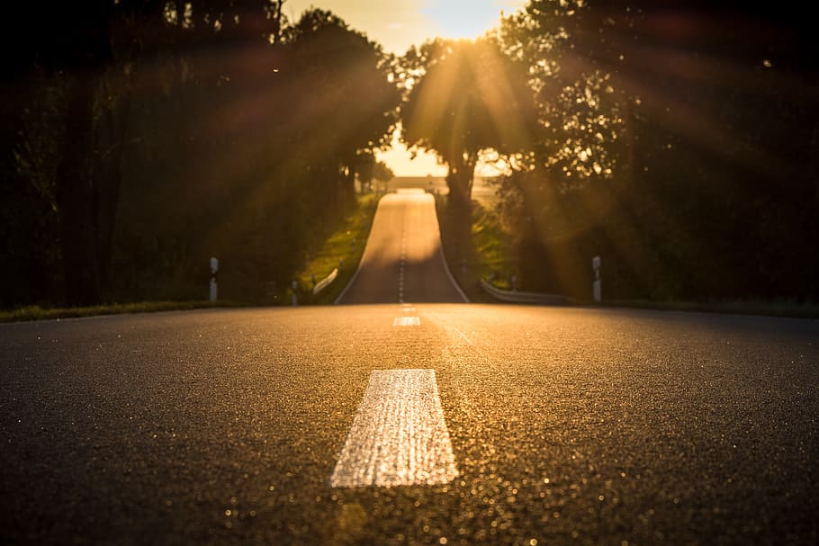 road, sunset, backlighting, landscape, abendstimmung, mood HD wallpaper