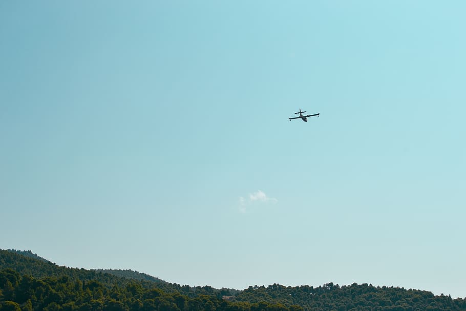 plane, trees, minimal, forest, greece, blue, airplane, flying HD wallpaper