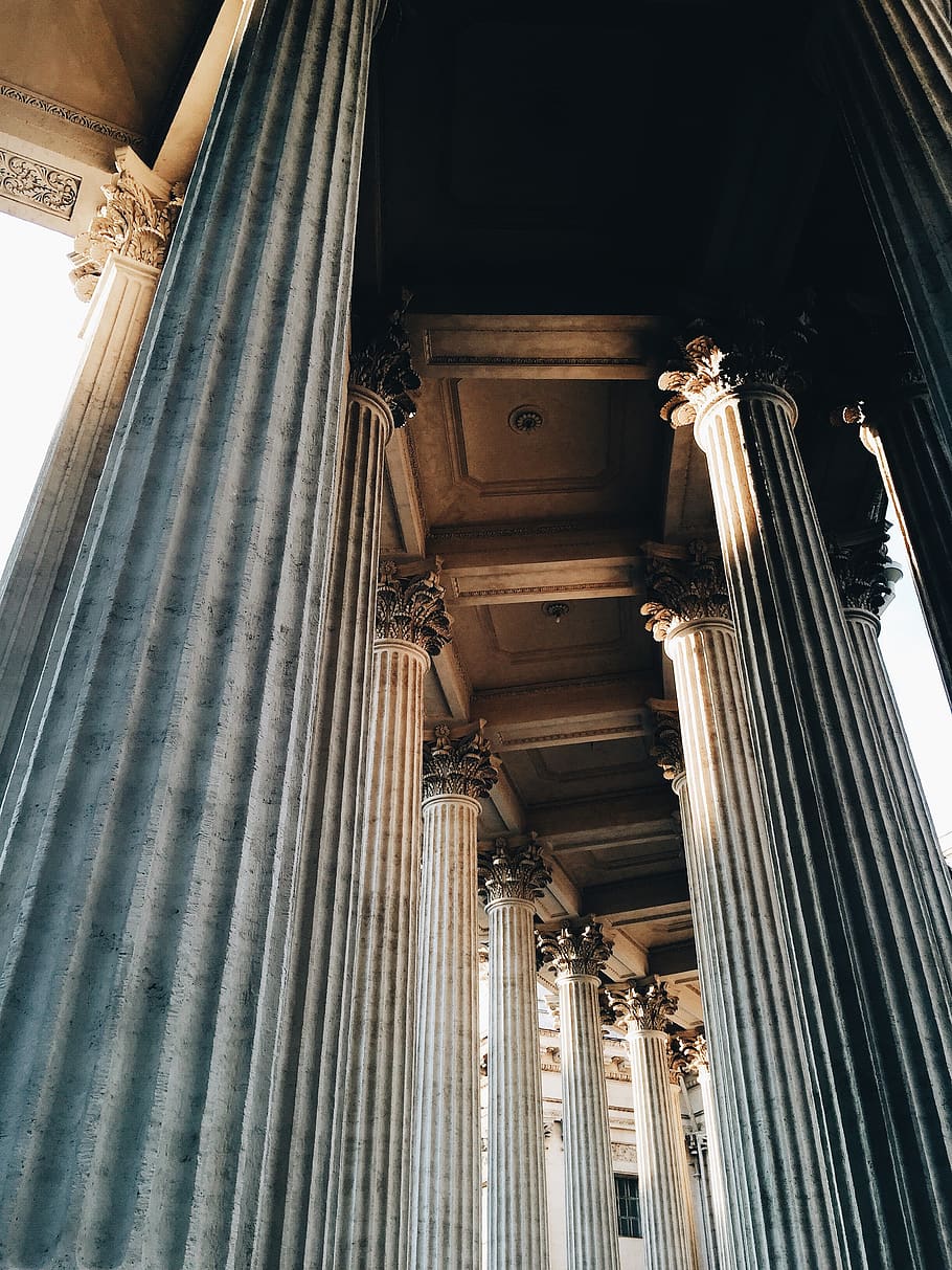 Concrete Building, architecture, columns, perspective, pillars HD wallpaper