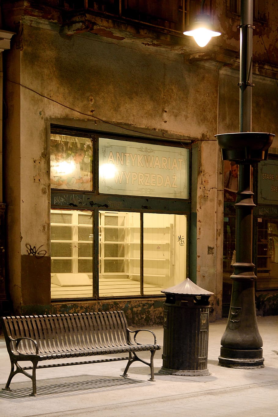 winter, city, empty, night, site, bench, lantern, seat, lighting equipment HD wallpaper