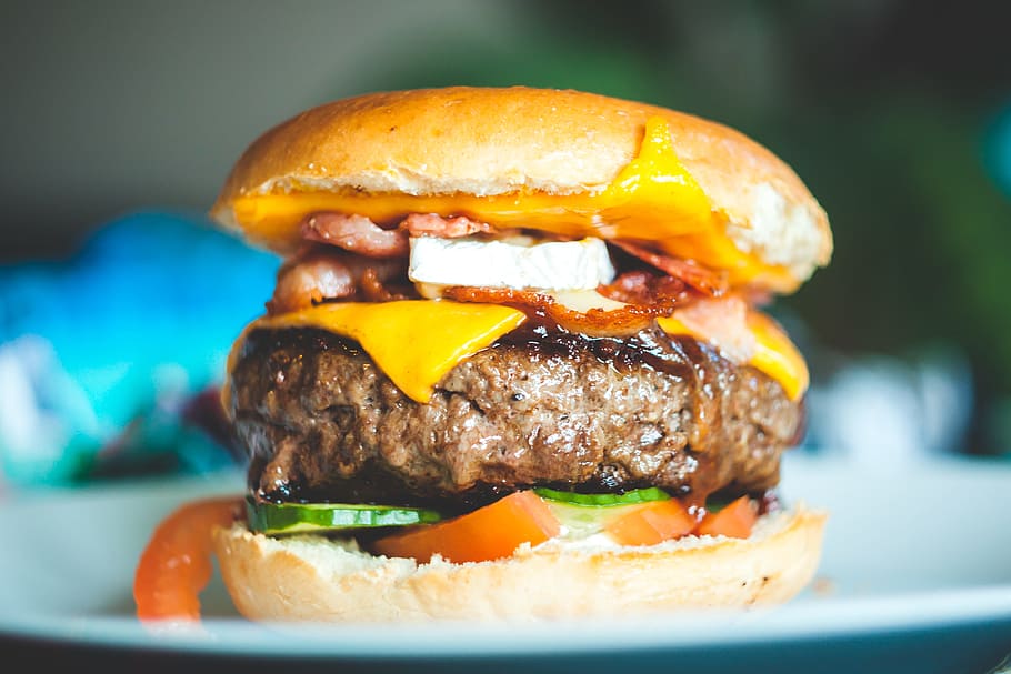 close-up photography of burger with patty and slice cheese, cheeseburger