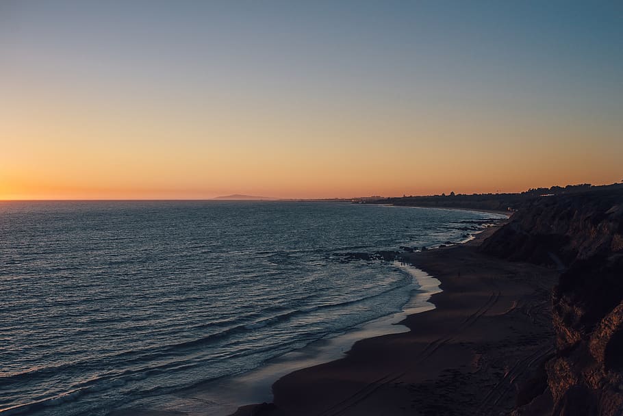 beach, sand, sunset, dusk, sky, ocean, sea, shore, water, coast HD wallpaper
