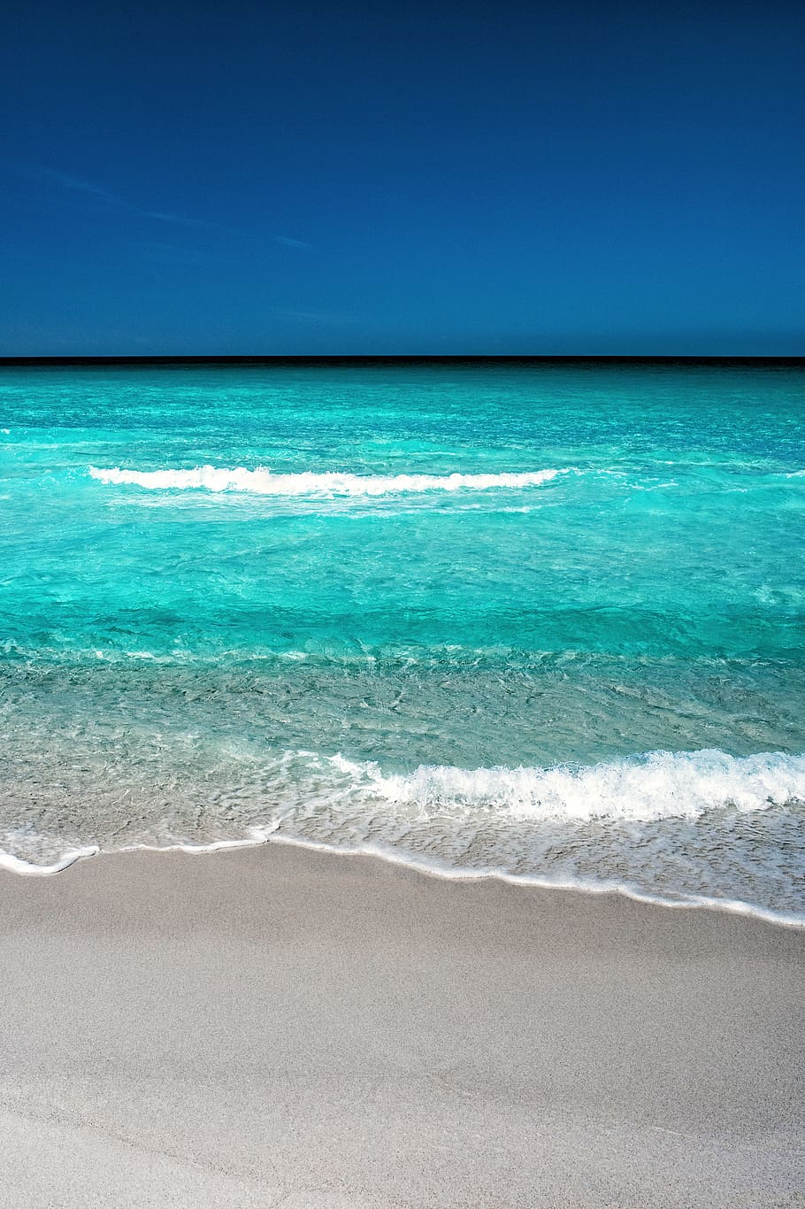 blue beach under clear blue sky, sea, land, water, wave, beauty in nature HD wallpaper