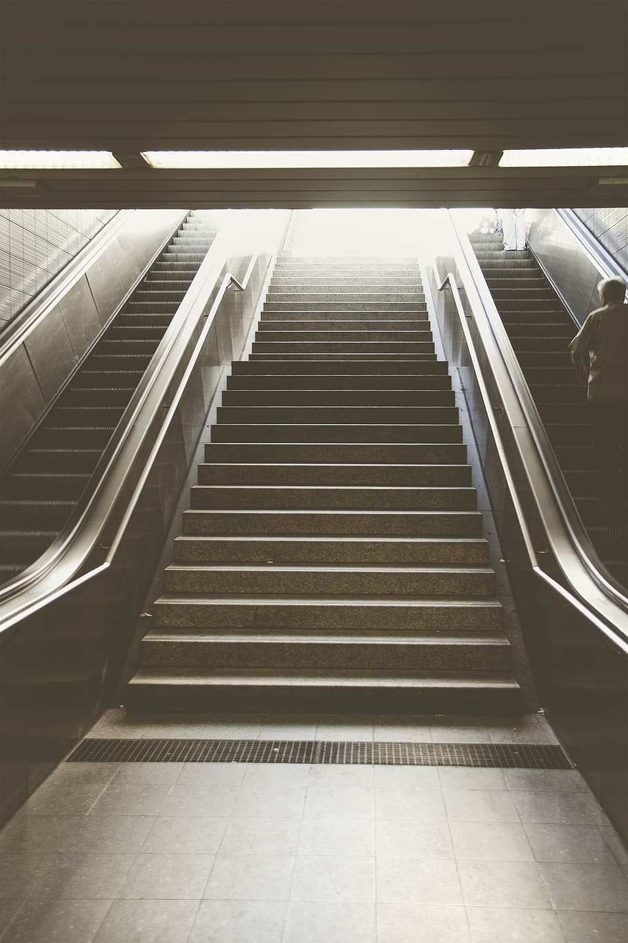 gray stair, handrail, banister, staircase, person, human, railing HD wallpaper