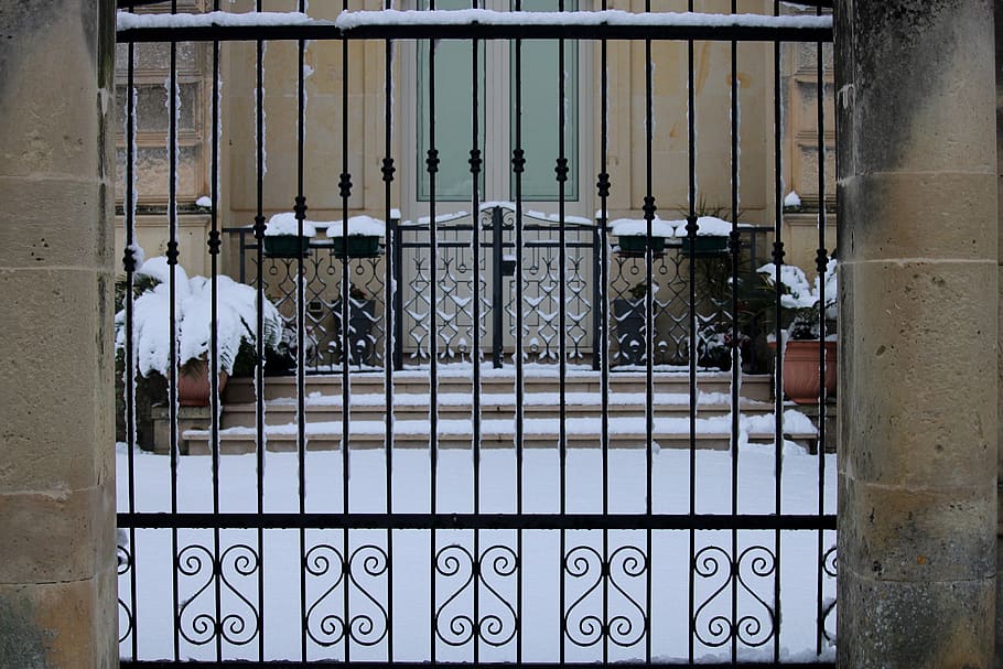 house, gate, snow, door, architecture, exterior, entrance, security HD wallpaper