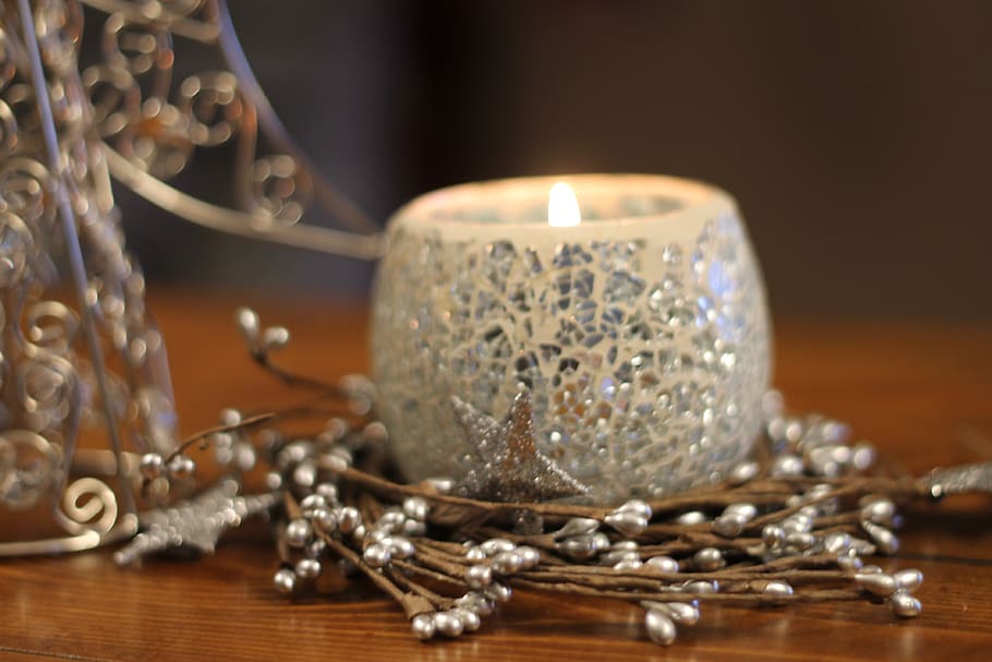 silver, candle, glow, christmas, sparkle, table, indoors, jewelry HD wallpaper