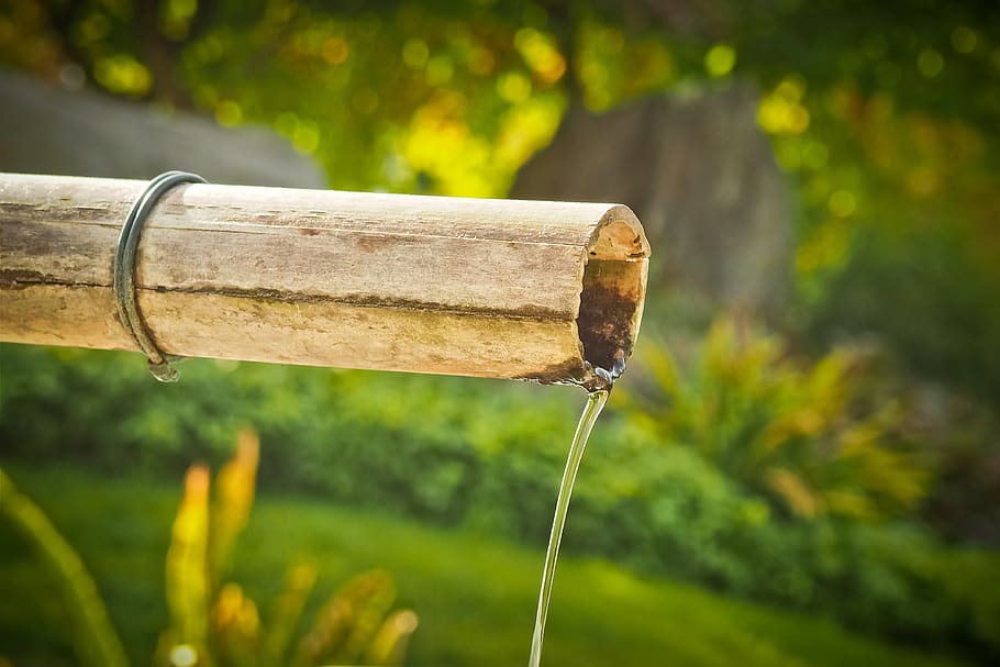 fountain, bamboo, water fountain, garden, tube, bamboo cane, HD wallpaper