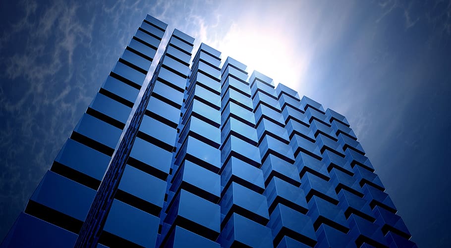 cube, cubes, architecture, abstract, geometry, sky, light, metallic HD wallpaper