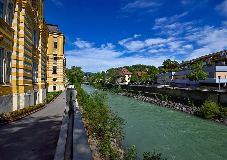 river, ill, conservatory, feldkirch, city, vorarlberg, clouds HD wallpaper