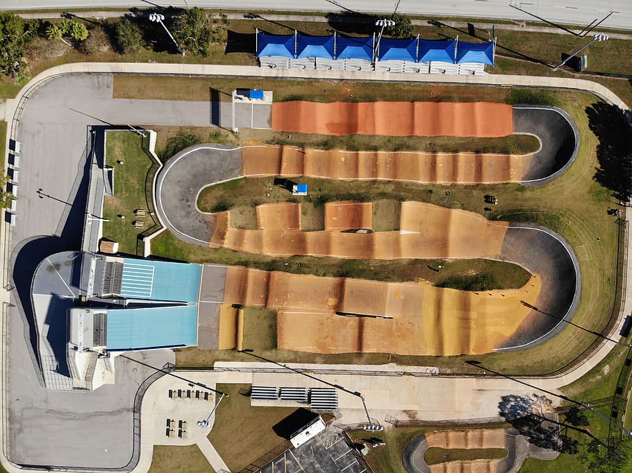 birds-eye view of motocross race track, hot tub, jacuzzi, oldsmar