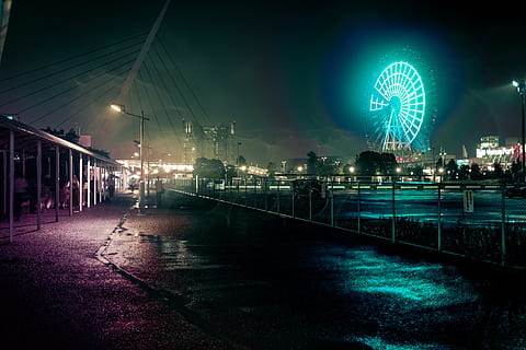 fun, odaiba, quiet, desolate, empty, wet, night, tokyo, japan HD wallpaper