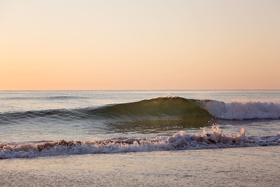 Green Body of Water Wave, beach, clouds, coast, daylight, horizon HD wallpaper