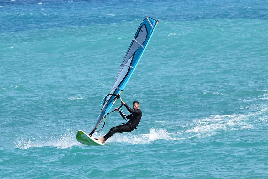 windsurfing, surfer, water, sea, sport, action, active, motion, HD wallpaper