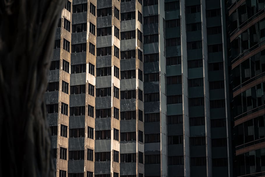 gray high-rise building, office building, handrail, banister HD wallpaper