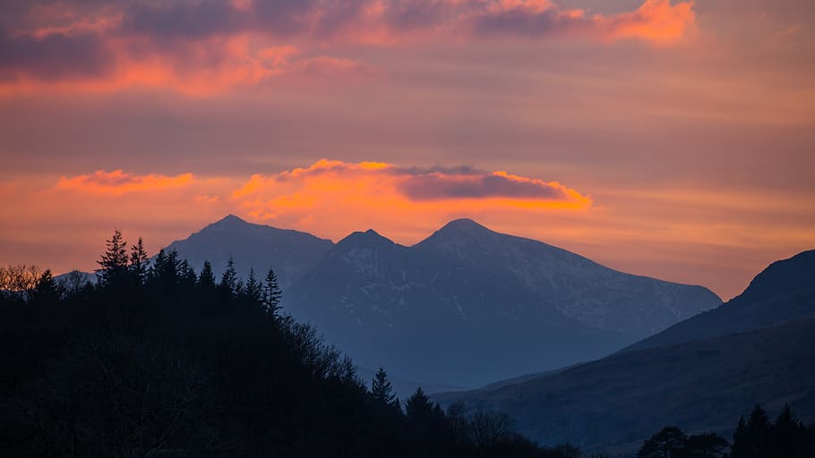 hills, mountains, sun, landscape, nature, sunset, sky, clouds HD wallpaper
