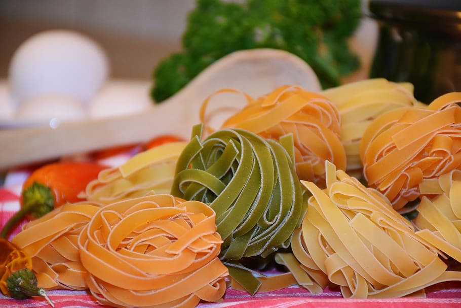 Close Up of Various Pasta, carbohydrates, color, colorful, cook