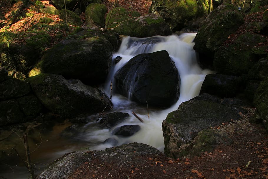 mystical, waterfall, hiking, bach, fantasy, landscape, nature HD wallpaper