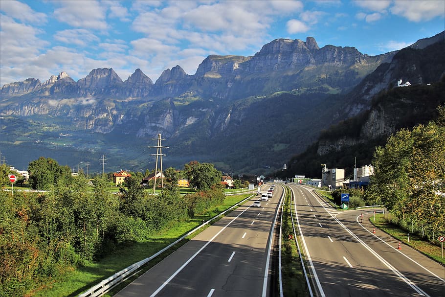 alpine, highway, panorama, far view, road, travel, transport