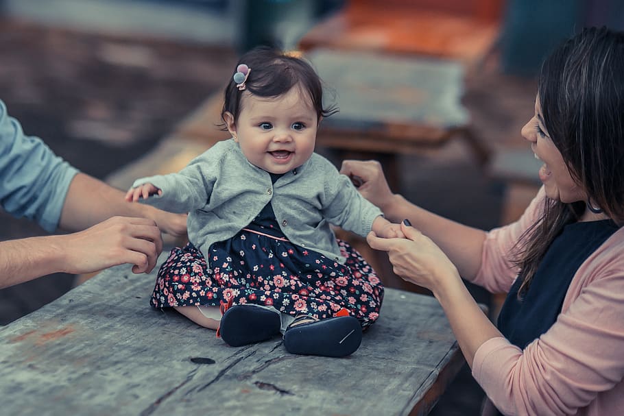 Toddler Sitting on Table, adorable, baby, beautiful, child, cute HD wallpaper