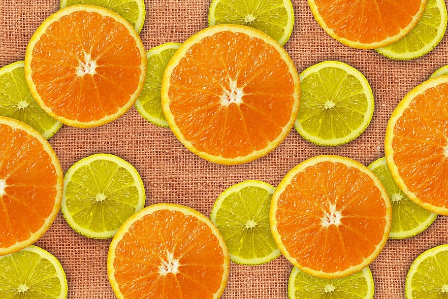 oranges, lemons, discs, fruit, burlap, texture, pattern, background HD wallpaper