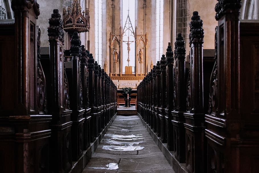 architecture, building, infrastructure, catholic, church, aisle HD wallpaper