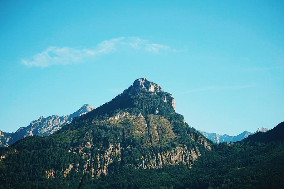 nature, landscape, mountains, summit, peaks, slope, lush, vegetation HD wallpaper
