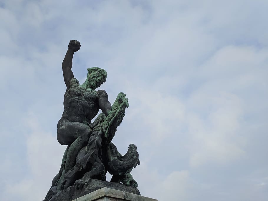 sculpture, dragon, dragonslayer, warrior, soldier, fighter HD wallpaper