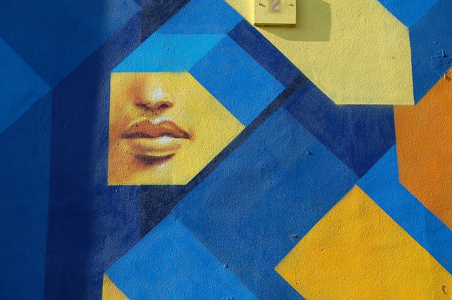wall street art in a public place, blue, yellow, multi colored, HD wallpaper