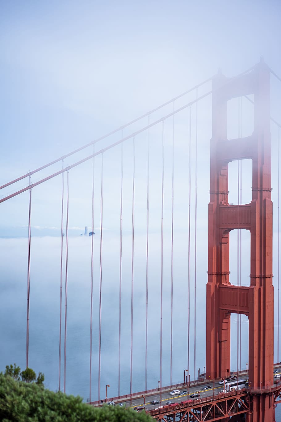 Golden Gate Bridge, San Francisco, cloud, fog, city, foggy, pillar, HD wallpaper