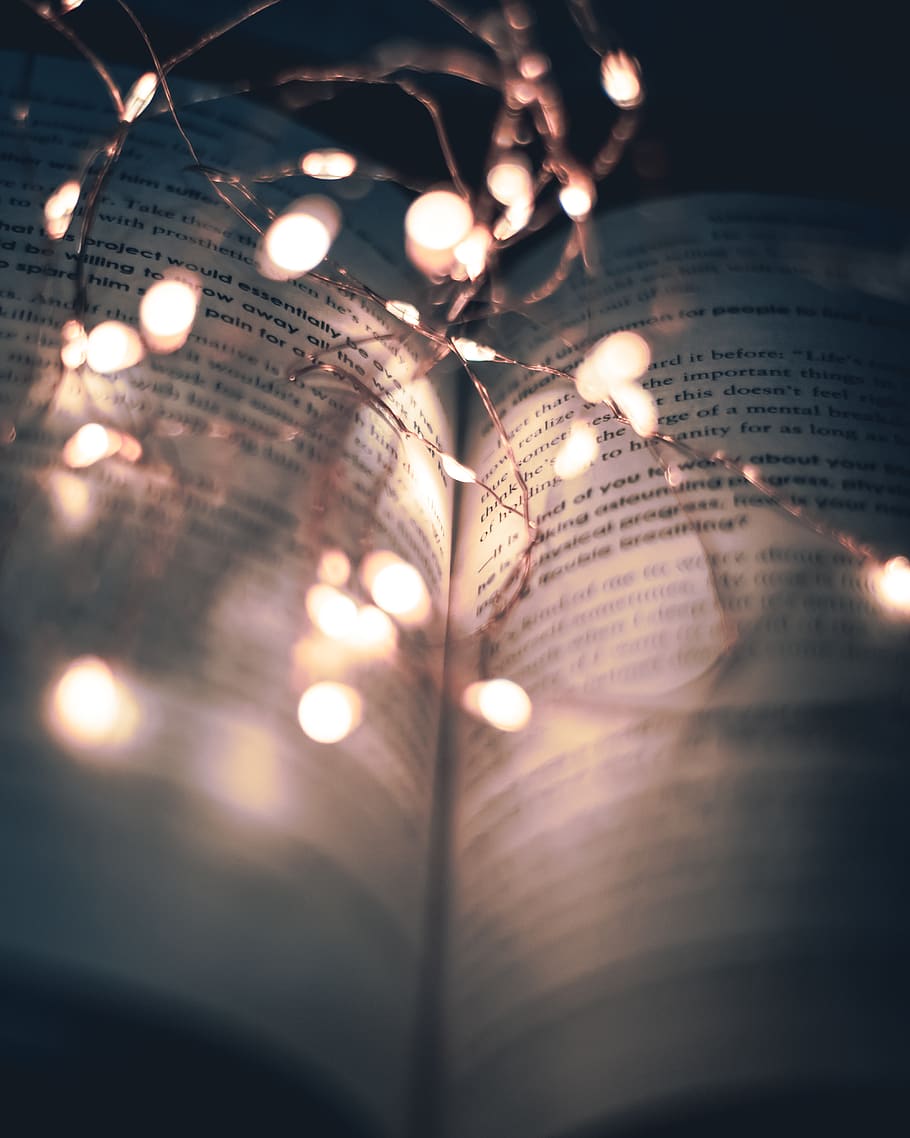 String Lights On A Book, page, illuminated, lighting equipment HD wallpaper